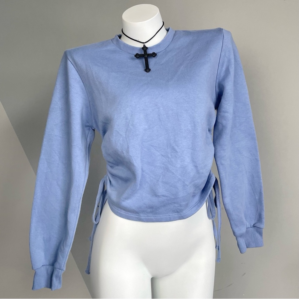 Y2K Blue Drawstring Ruched Sweatshirt